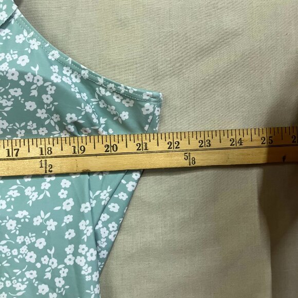 Fashion Women's 4XL Light Green Floral One Piece Flounce Sleeve V Neck Swimsuits - Picture 15 of 16